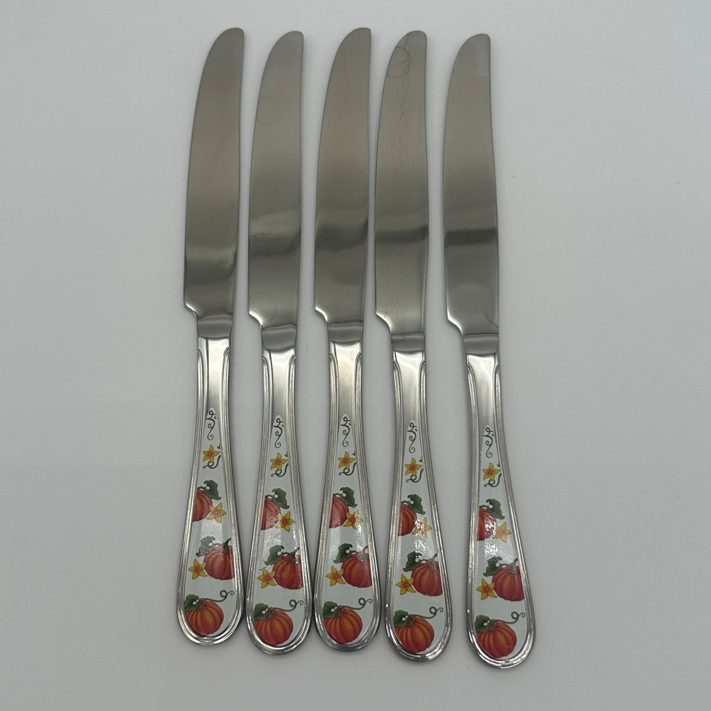 Temp-tations by Tara 18/10 Stainless Pumpkin Fall Harvest Dinner Knives Set of 5